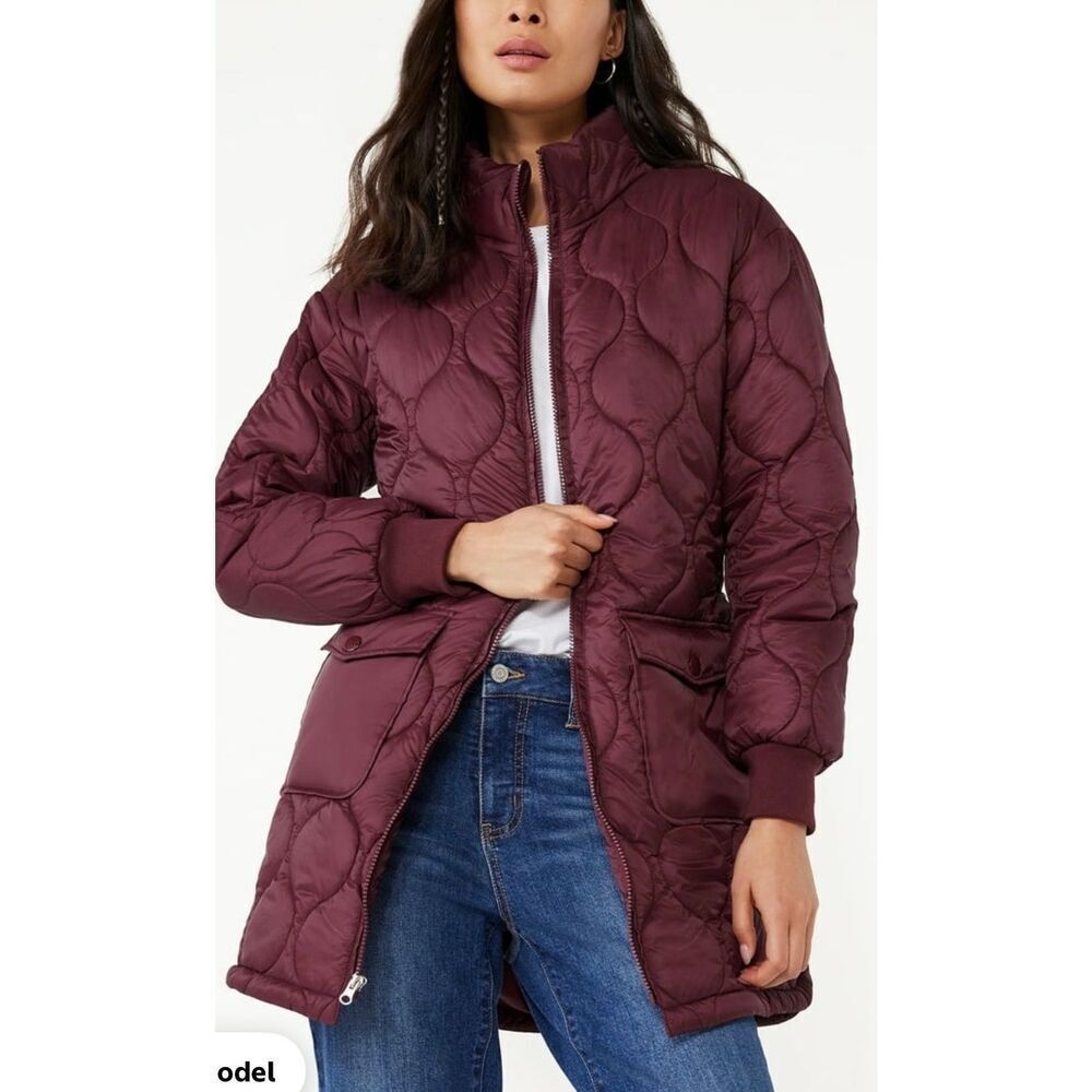 Time and Tru burgundy onion quilted puffer barn jacket size M 8/10 - Picture 2 of 9